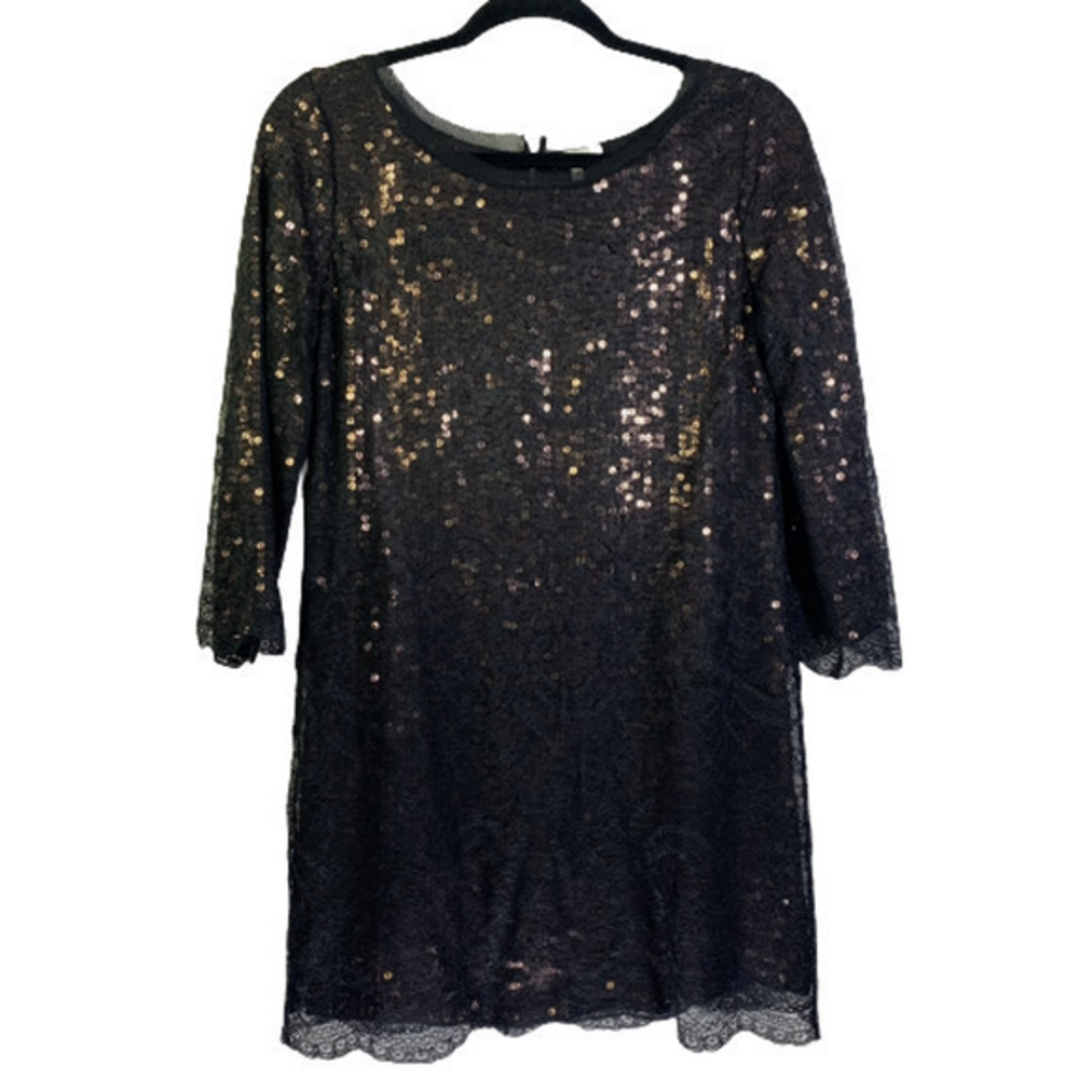 JOIE Black Lace &‎ Bronze Sequin Mini Dress